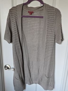 Merona Gray Open-Knit Short Sleeve Cardigan